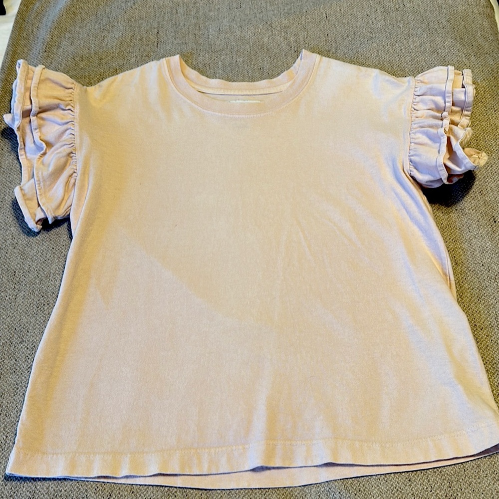 Current/Elliott ruffle sleeve T-shirt. Pale pink.